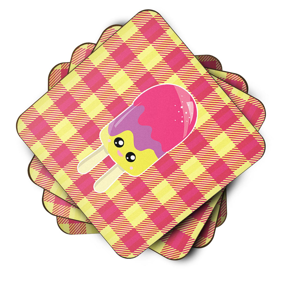 Ice Pop Popcicle Face Gingham Foam Coasters Set of 4 Cup Coasters for Indoor Outdoor, Tabletop Protection, Anti Slip, Mouse pad Material