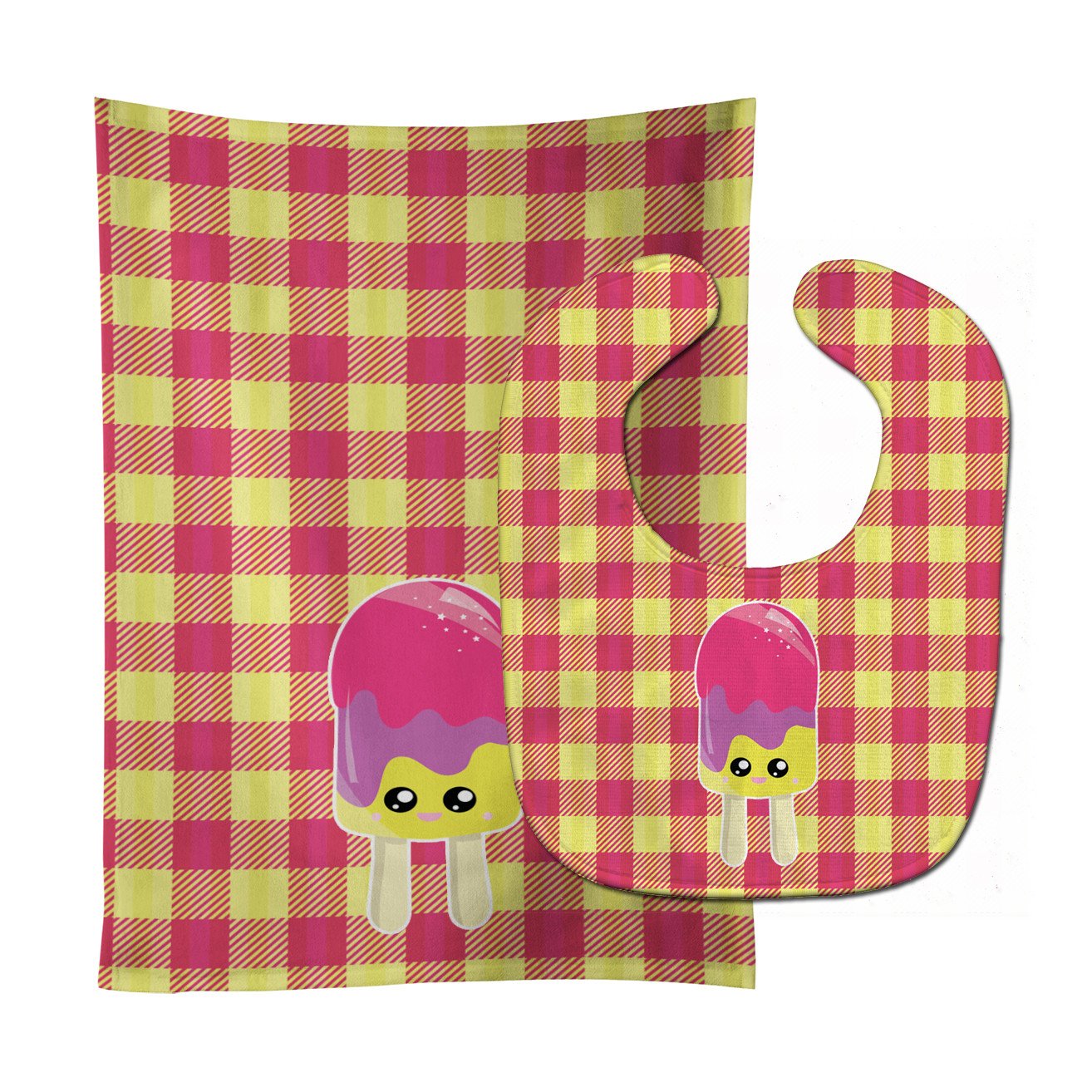 Ice Pop Popcicle Face Gingham Baby Bib & Burp Cloth Easy-Clean Baby Bib Baby Feeding Accessory Baby Mealtime Essential