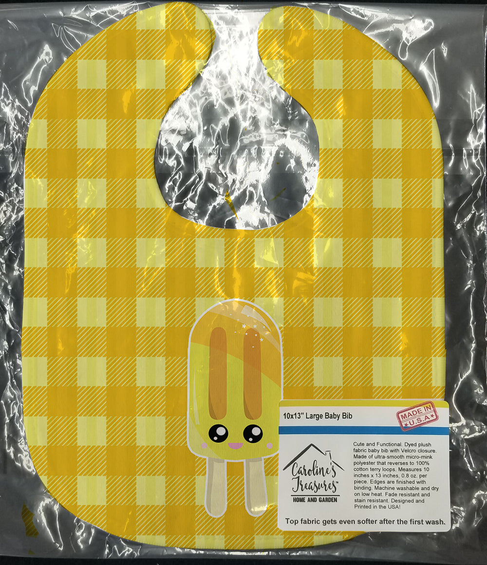 Ice Pop Popcicle Face Gingham Yellow Baby Bib Easy-Clean Baby Bib Baby Feeding Accessory Baby Mealtime Essential, 10 x 13, Multicolor