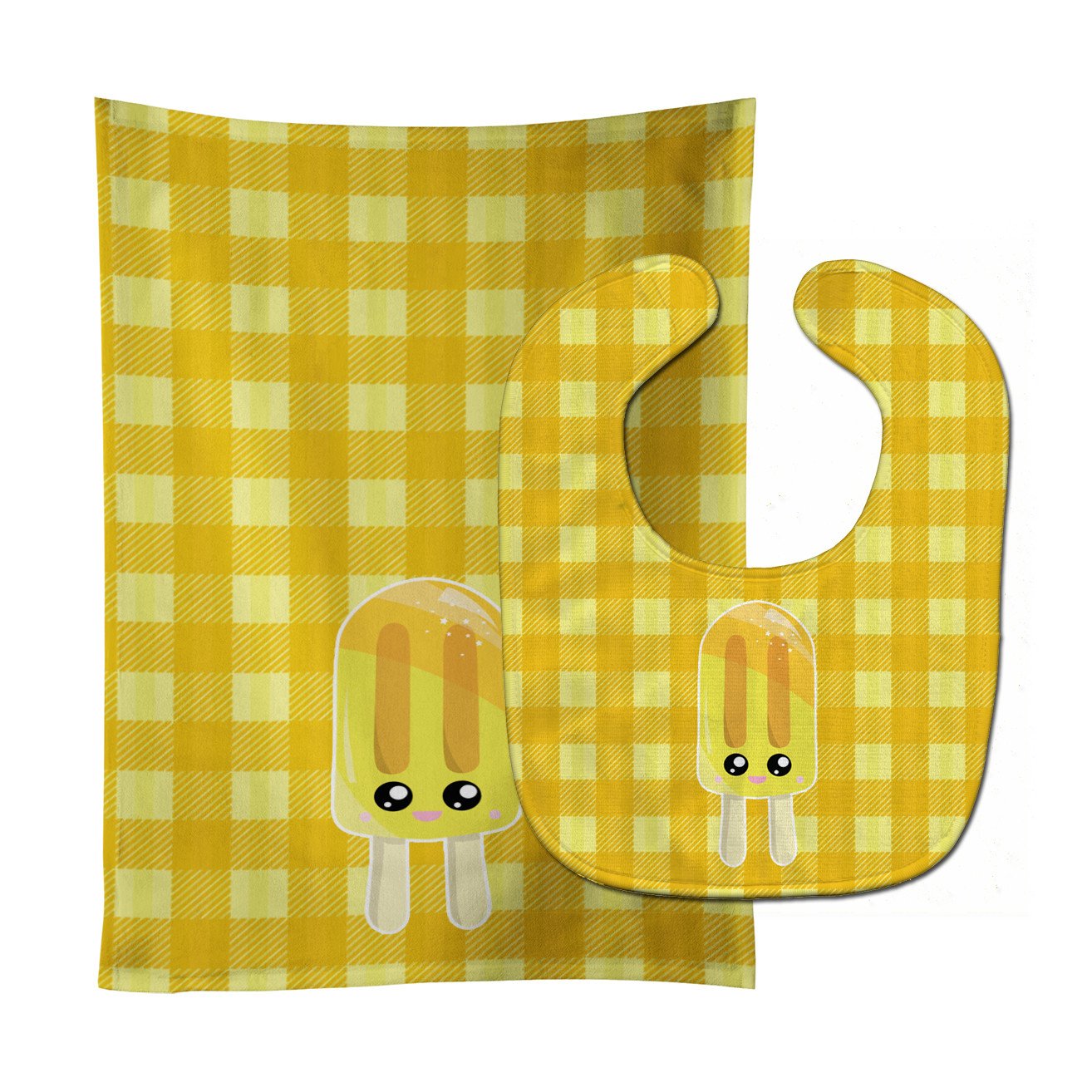 Ice Pop Popcicle Face Gingham Yellow Baby Bib & Burp Cloth Easy-Clean Baby Bib Baby Feeding Accessory Baby Mealtime Essential