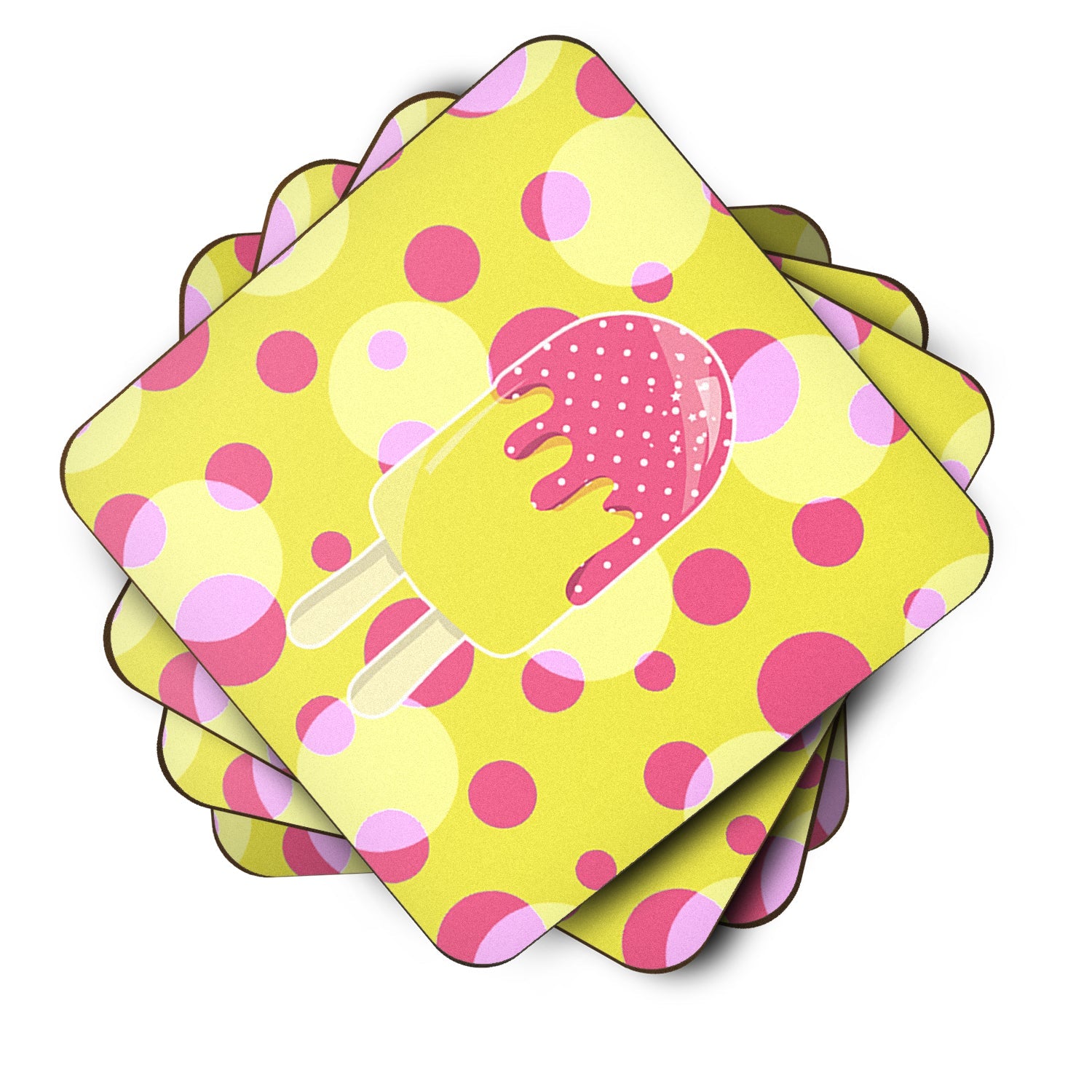 Ice Pop Popcicle Pink Yellow Foam Coasters Set of 4 Cup Coasters for Indoor Outdoor, Tabletop Protection, Anti Slip, Mouse pad Material