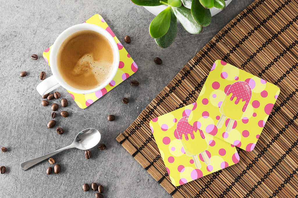 Ice Pop Popcicle Pink Yellow Foam Coasters Set of 4 Cup Coasters for Indoor Outdoor, Tabletop Protection, Anti Slip, Mouse pad Material