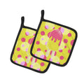 Ice Pop Popcicle Pink Yellow Pot Holder Set of 2 Heat Resistant Quilted Hot Pads 7.5 x 7.5 Inch, Insulated Kitchen Trivets for Cooking & Baking