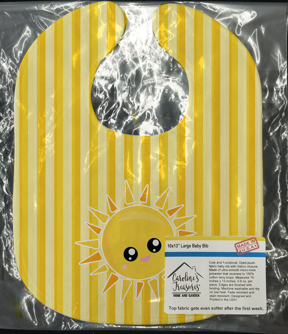 Sunshine Sun Face on Stripes Baby Bib Easy-Clean Baby Bib Baby Feeding Accessory Baby Mealtime Essential, 10 x 13, Multicolor