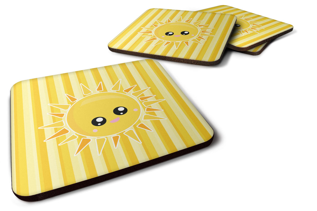 Sunshine Sun Face on Stripes Foam Coasters Set of 4 Cup Coasters for Indoor Outdoor, Tabletop Protection, Anti Slip, Mouse pad Material