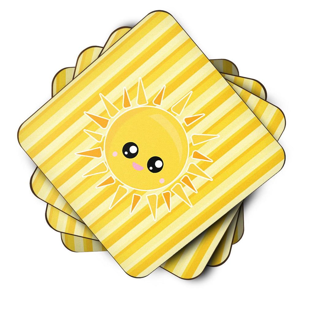 Sunshine Sun Face on Stripes Foam Coasters Set of 4 Cup Coasters for Indoor Outdoor, Tabletop Protection, Anti Slip, Mouse pad Material