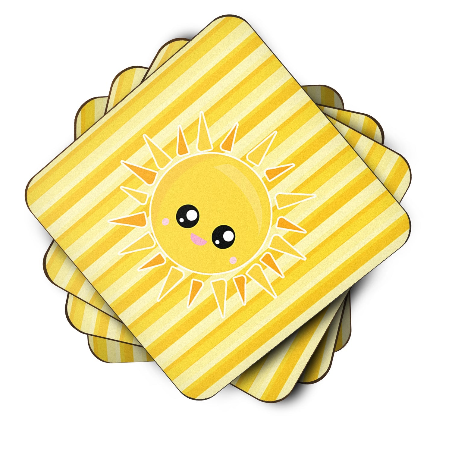 Sunshine Sun Face on Stripes Foam Coasters Set of 4 Cup Coasters for Indoor Outdoor, Tabletop Protection, Anti Slip, Mouse pad Material