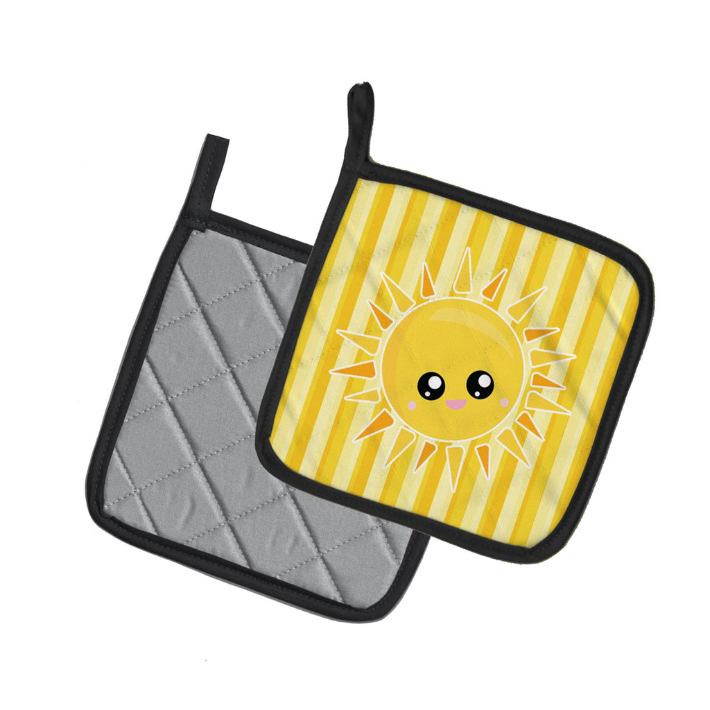 Sunshine Sun Face on Stripes Pot Holder Set of 2 Heat Resistant Quilted Hot Pads 7.5 x 7.5 Inch, Insulated Kitchen Trivets for Cooking & Baking