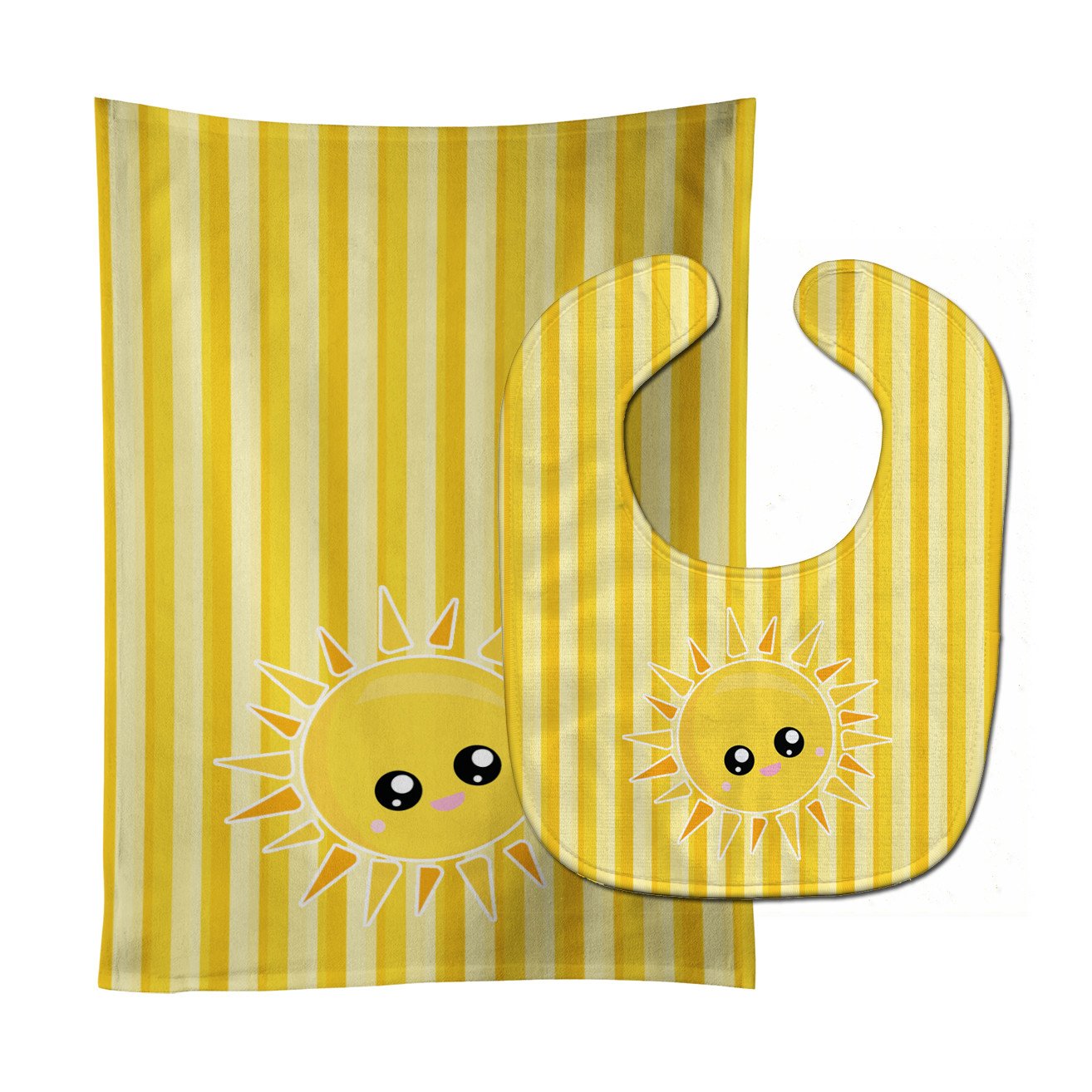 Sunshine Sun Face on Stripes Baby Bib & Burp Cloth Easy-Clean Baby Bib Baby Feeding Accessory Baby Mealtime Essential