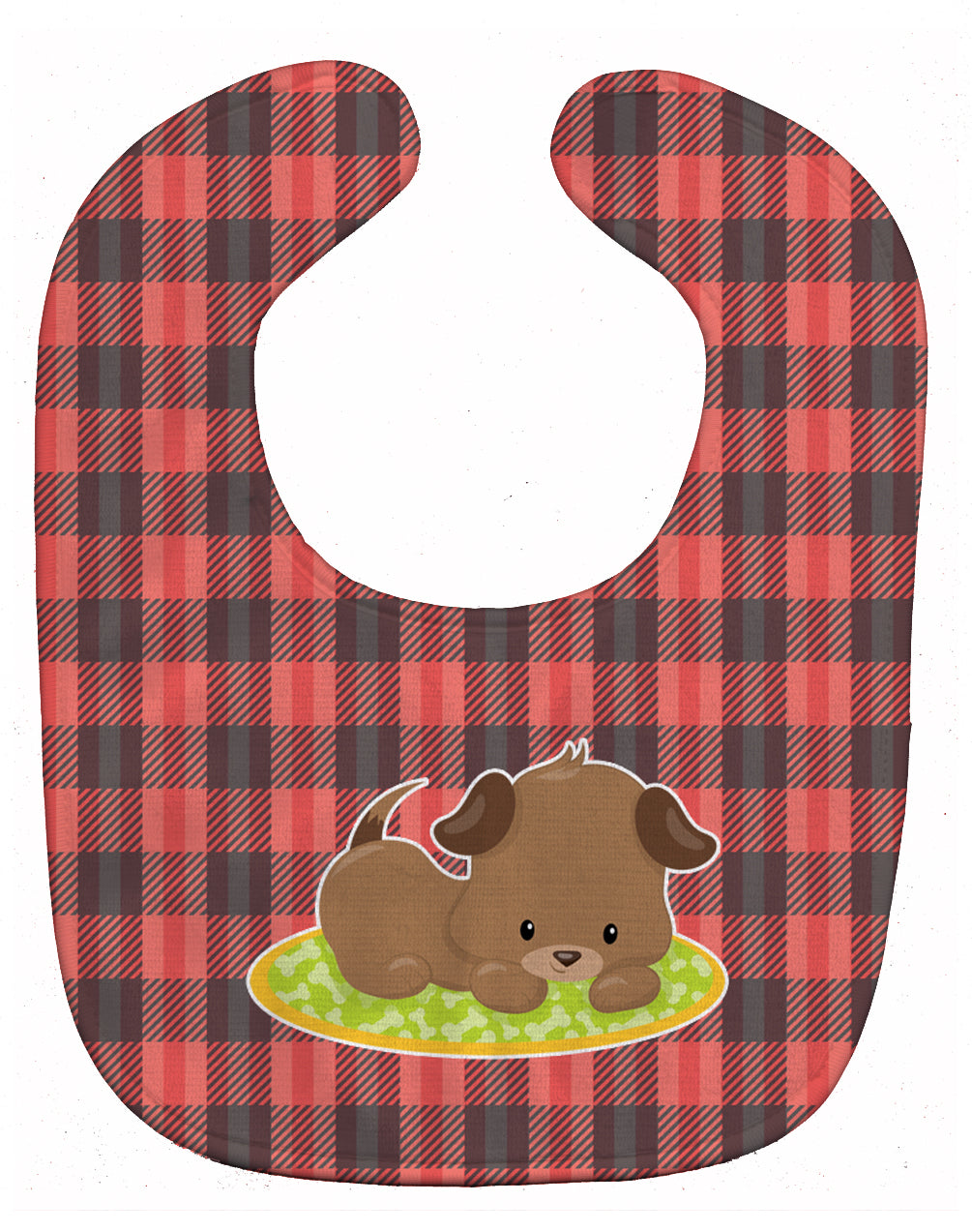 Puppy on Black Red Gingham Baby Bib Easy-Clean Baby Bib Baby Feeding Accessory Baby Mealtime Essential, 10 x 13, Multicolor