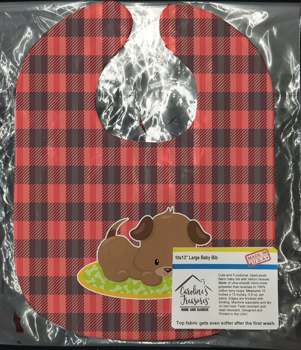Puppy on Black Red Gingham Baby Bib Easy-Clean Baby Bib Baby Feeding Accessory Baby Mealtime Essential, 10 x 13, Multicolor