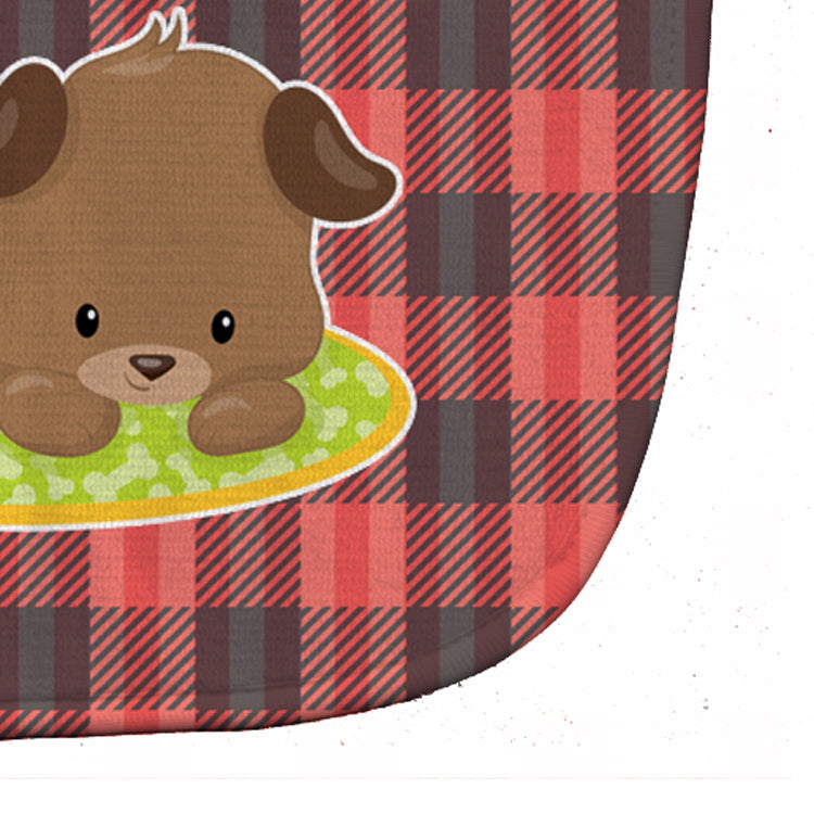 Puppy on Black Red Gingham Baby Bib Easy-Clean Baby Bib Baby Feeding Accessory Baby Mealtime Essential, 10 x 13, Multicolor