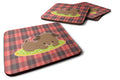 Puppy on Black Red Gingham Foam Coasters Set of 4 Cup Coasters for Indoor Outdoor, Tabletop Protection, Anti Slip, Mouse pad Material