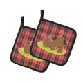 Puppy on Black Red Gingham Pot Holder Set of 2 Heat Resistant Quilted Hot Pads 7.5 x 7.5 Inch, Insulated Kitchen Trivets for Cooking & Baking