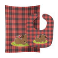 Puppy on Black Red Gingham Baby Bib & Burp Cloth Easy-Clean Baby Bib Baby Feeding Accessory Baby Mealtime Essential