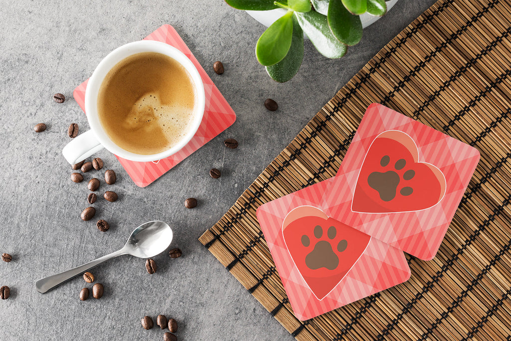 Puppy Pawprint Heart Foam Coasters Set of 4 Cup Coasters for Indoor Outdoor, Tabletop Protection, Anti Slip, Mouse pad Material