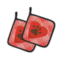 Puppy Pawprint Heart Pot Holder Set of 2 Heat Resistant Quilted Hot Pads 7.5 x 7.5 Inch, Insulated Kitchen Trivets for Cooking & Baking