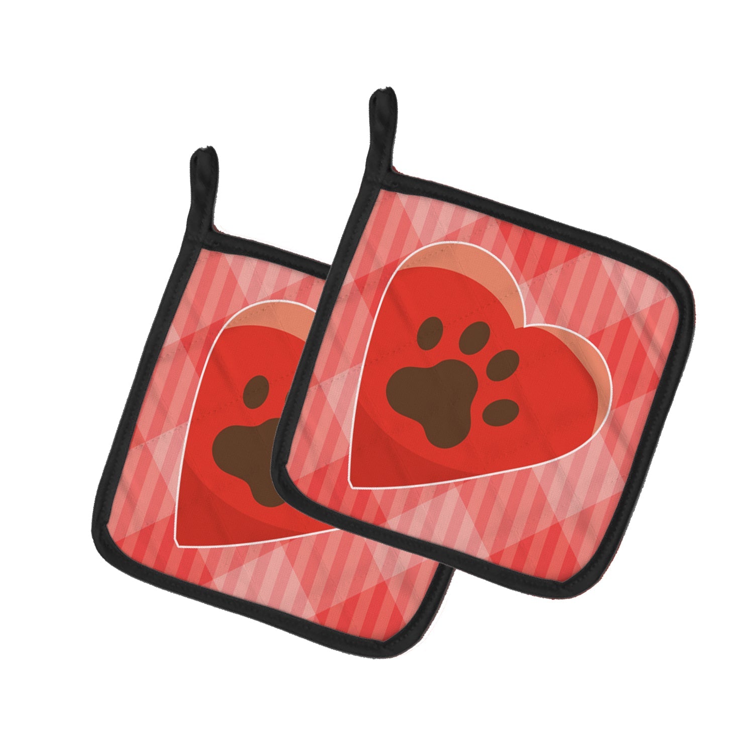 Puppy Pawprint Heart Pot Holder Set of 2 Heat Resistant Quilted Hot Pads 7.5 x 7.5 Inch, Insulated Kitchen Trivets for Cooking & Baking