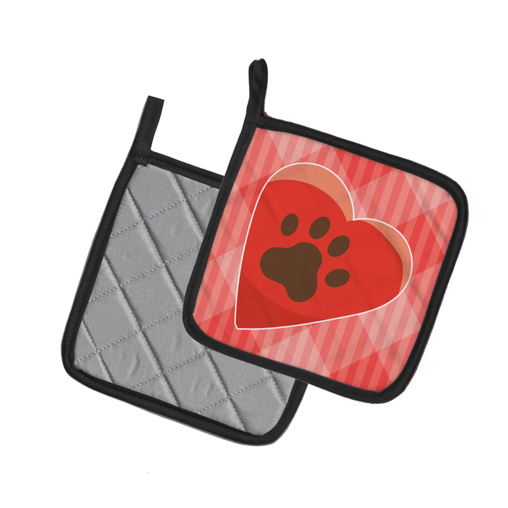 Puppy Pawprint Heart Pot Holder Set of 2 Heat Resistant Quilted Hot Pads 7.5 x 7.5 Inch, Insulated Kitchen Trivets for Cooking & Baking