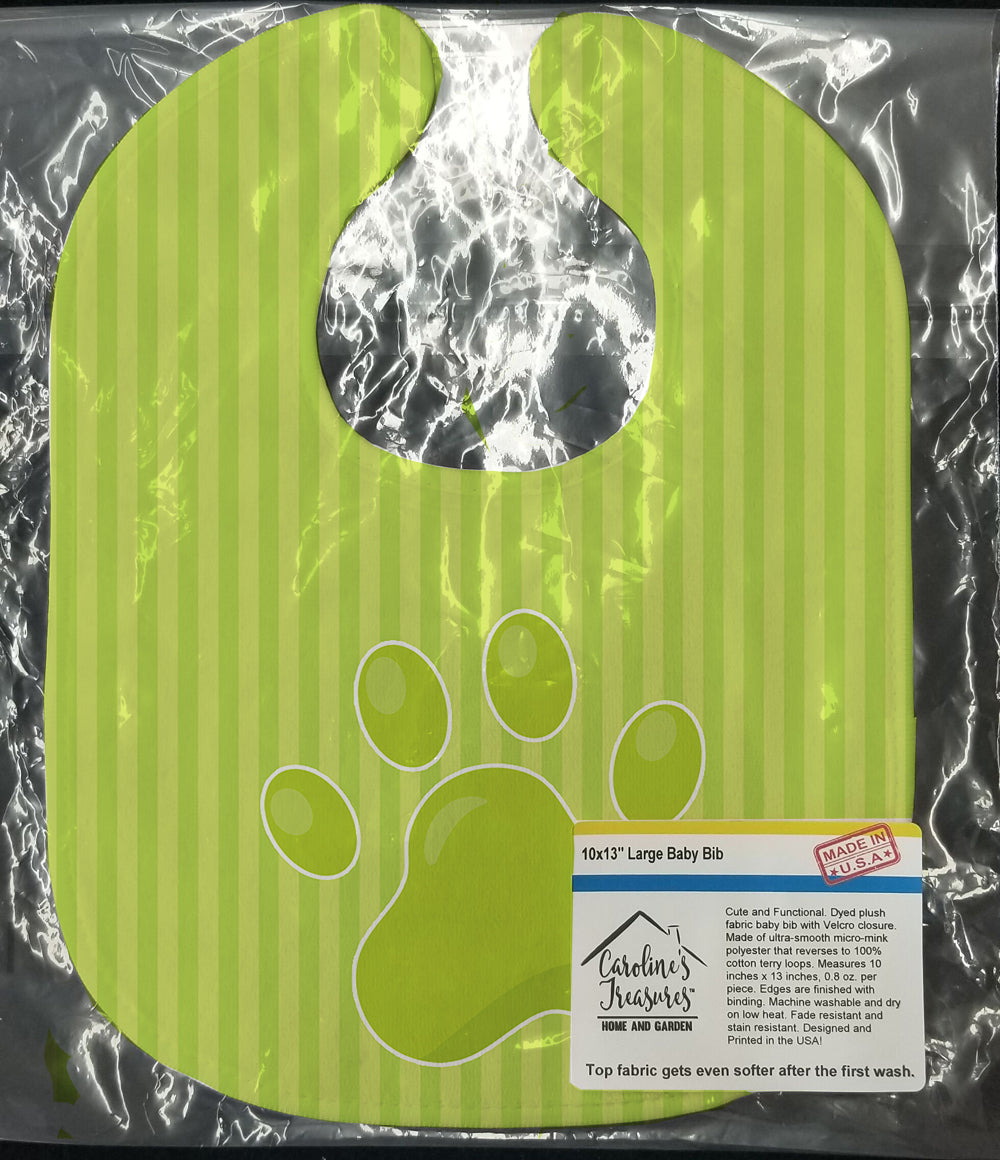 Puppy Pawprint Green Stripes Baby Bib Easy-Clean Baby Bib Baby Feeding Accessory Baby Mealtime Essential, 10 x 13, Multicolor