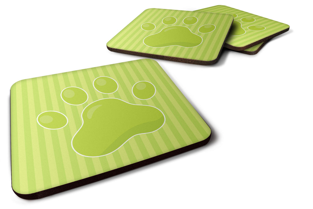Puppy Pawprint Green Stripes Foam Coasters Set of 4 Cup Coasters for Indoor Outdoor, Tabletop Protection, Anti Slip, Mouse pad Material