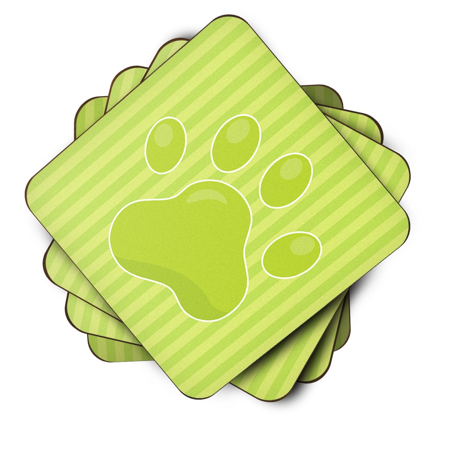 Puppy Pawprint Green Stripes Foam Coasters Set of 4 Cup Coasters for Indoor Outdoor, Tabletop Protection, Anti Slip, Mouse pad Material