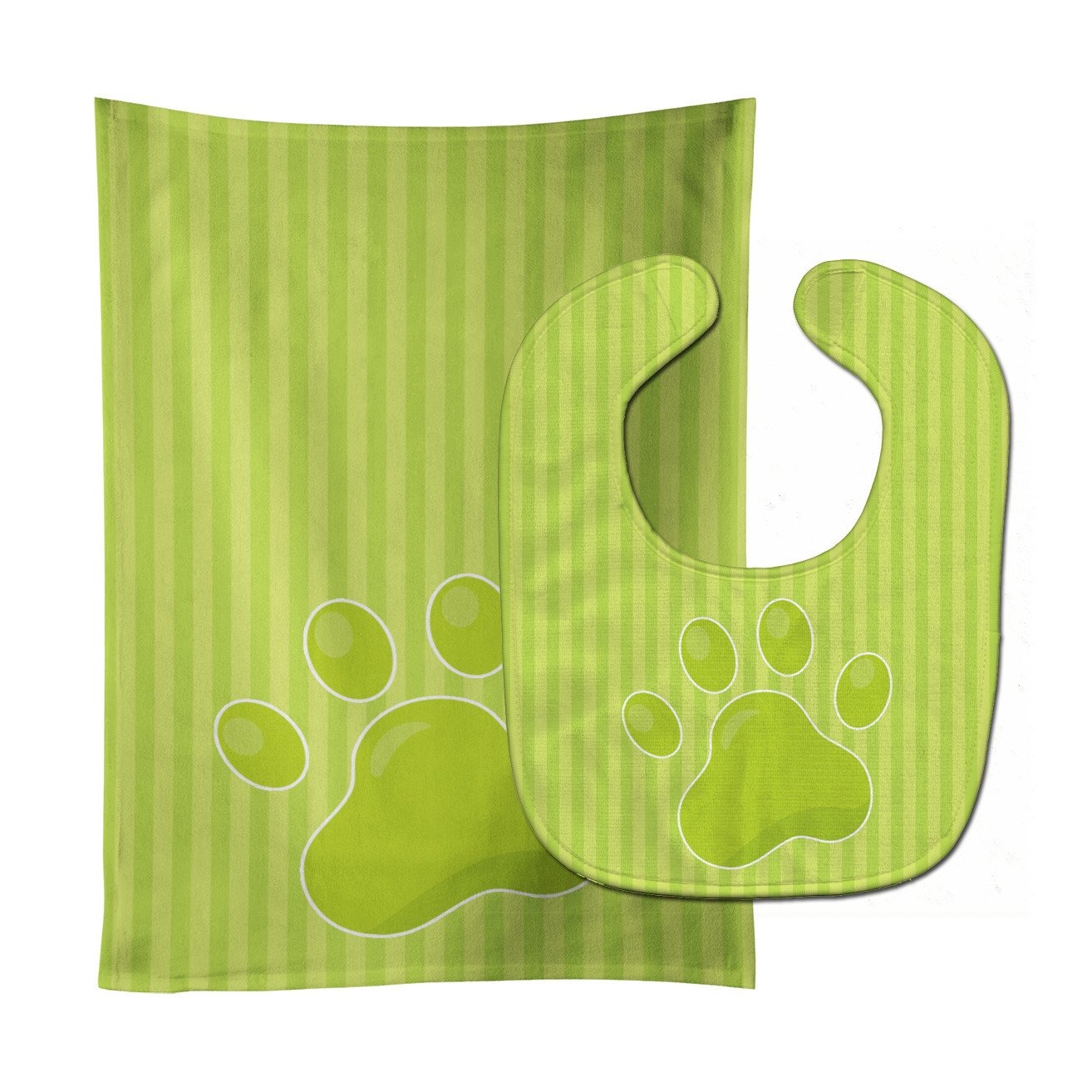 Puppy Pawprint Green Stripes Baby Bib & Burp Cloth Easy-Clean Baby Bib Baby Feeding Accessory Baby Mealtime Essential
