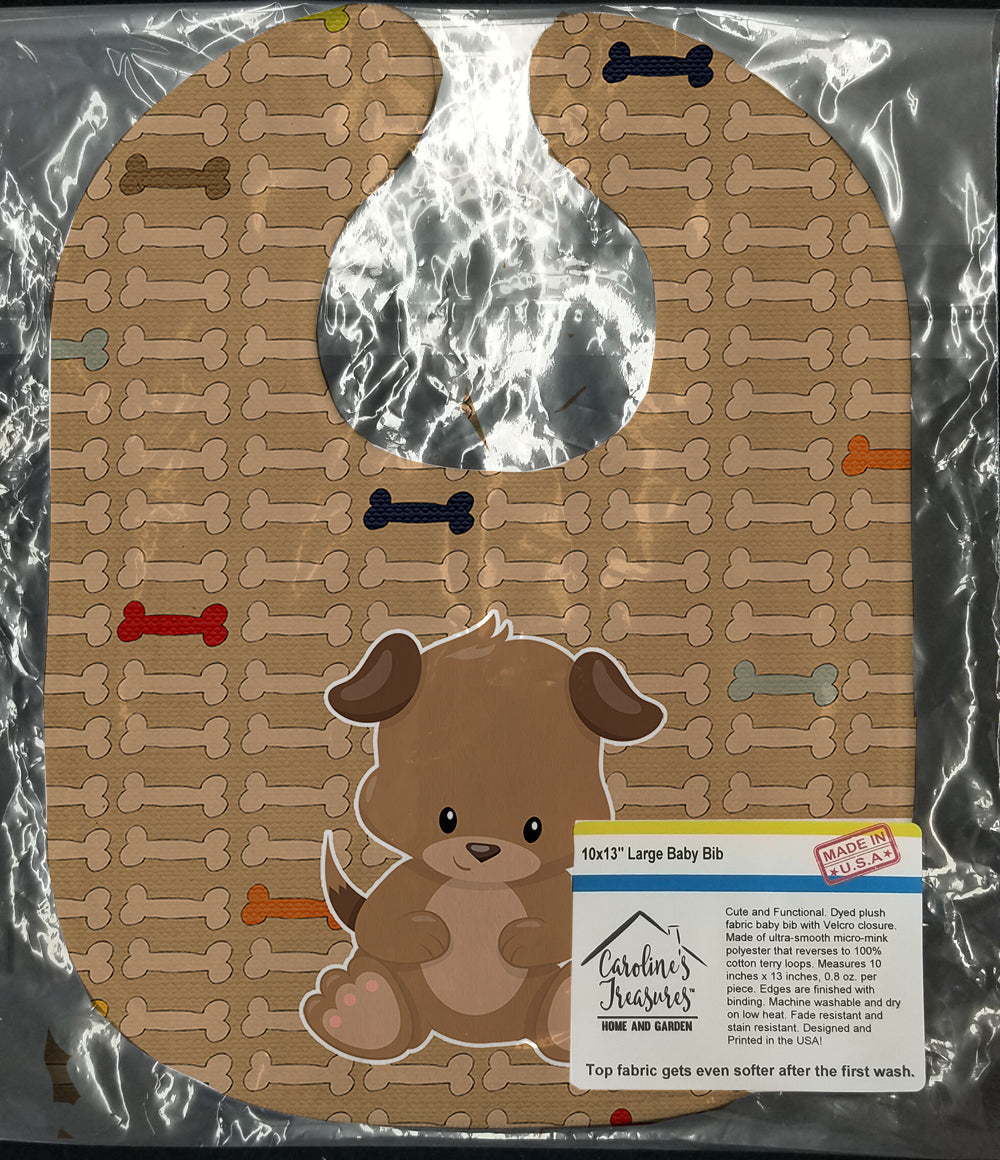 Puppy on Brown Bones Baby Bib Easy-Clean Baby Bib Baby Feeding Accessory Baby Mealtime Essential, 10 x 13, Multicolor