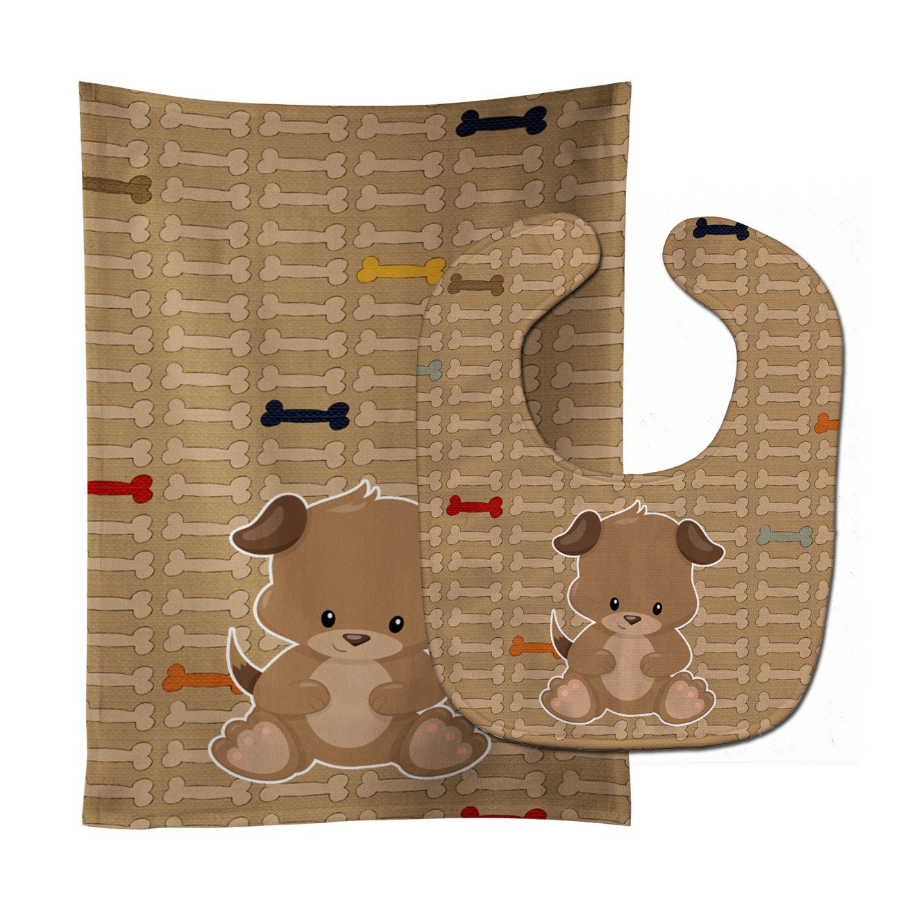 Puppy on Brown Bones Baby Bib & Burp Cloth Easy-Clean Baby Bib Baby Feeding Accessory Baby Mealtime Essential