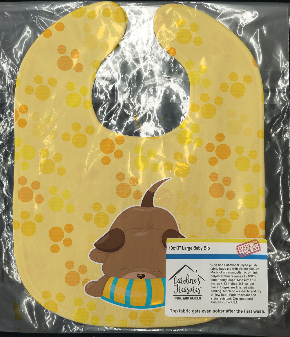 Puppy on Yellow Pawprints Baby Bib Easy-Clean Baby Bib Baby Feeding Accessory Baby Mealtime Essential, 10 x 13, Multicolor
