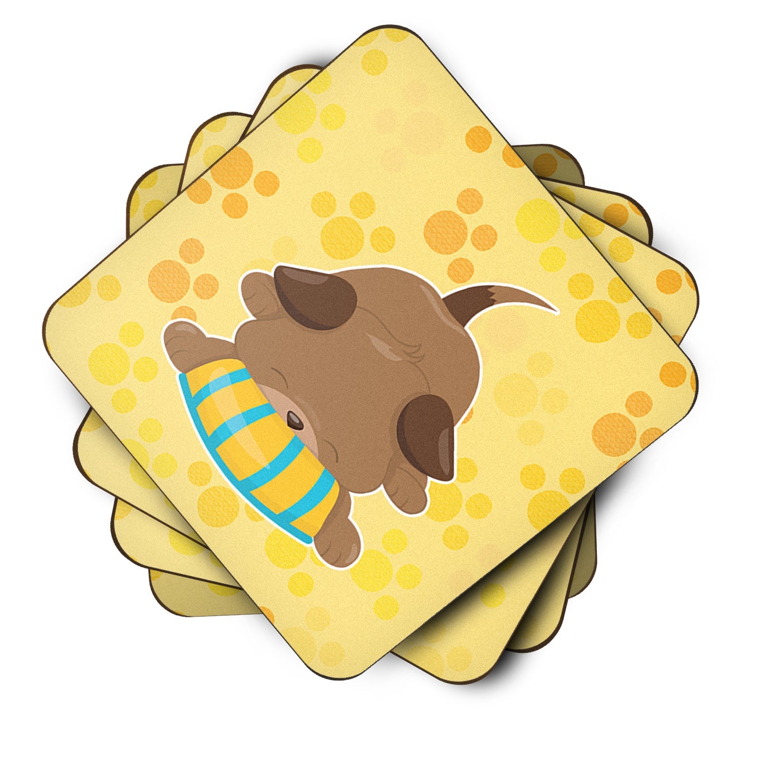 Puppy on Yellow Pawprints Foam Coasters Set of 4 Cup Coasters for Indoor Outdoor, Tabletop Protection, Anti Slip, Mouse pad Material