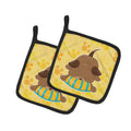 Puppy on Yellow Pawprints Pot Holder Set of 2 Heat Resistant Quilted Hot Pads 7.5 x 7.5 Inch, Insulated Kitchen Trivets for Cooking & Baking