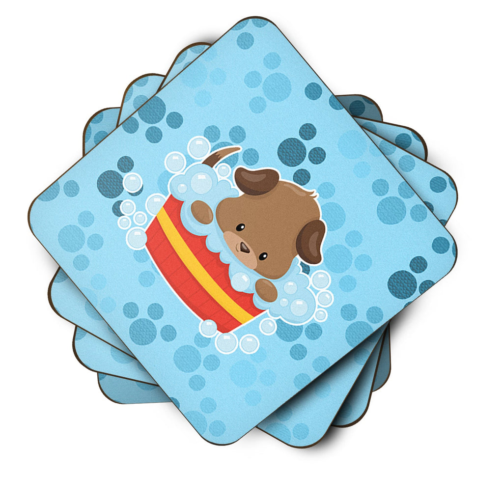 Puppy taking a bath Foam Coasters Set of 4 Cup Coasters for Indoor Outdoor, Tabletop Protection, Anti Slip, Mouse pad Material