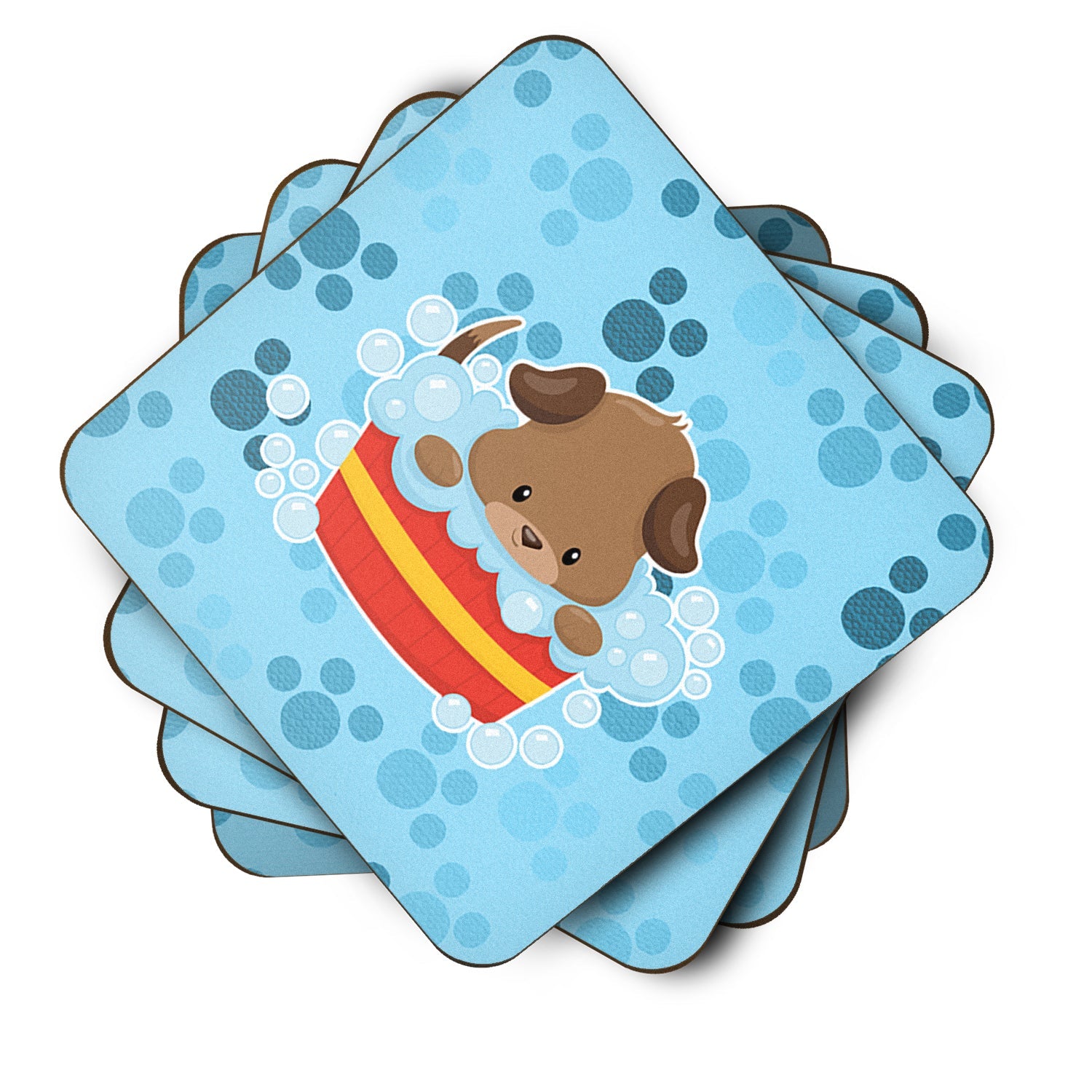 Puppy taking a bath Foam Coasters Set of 4 Cup Coasters for Indoor Outdoor, Tabletop Protection, Anti Slip, Mouse pad Material