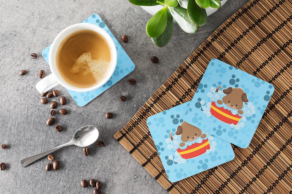 Puppy taking a bath Foam Coasters Set of 4 Cup Coasters for Indoor Outdoor, Tabletop Protection, Anti Slip, Mouse pad Material