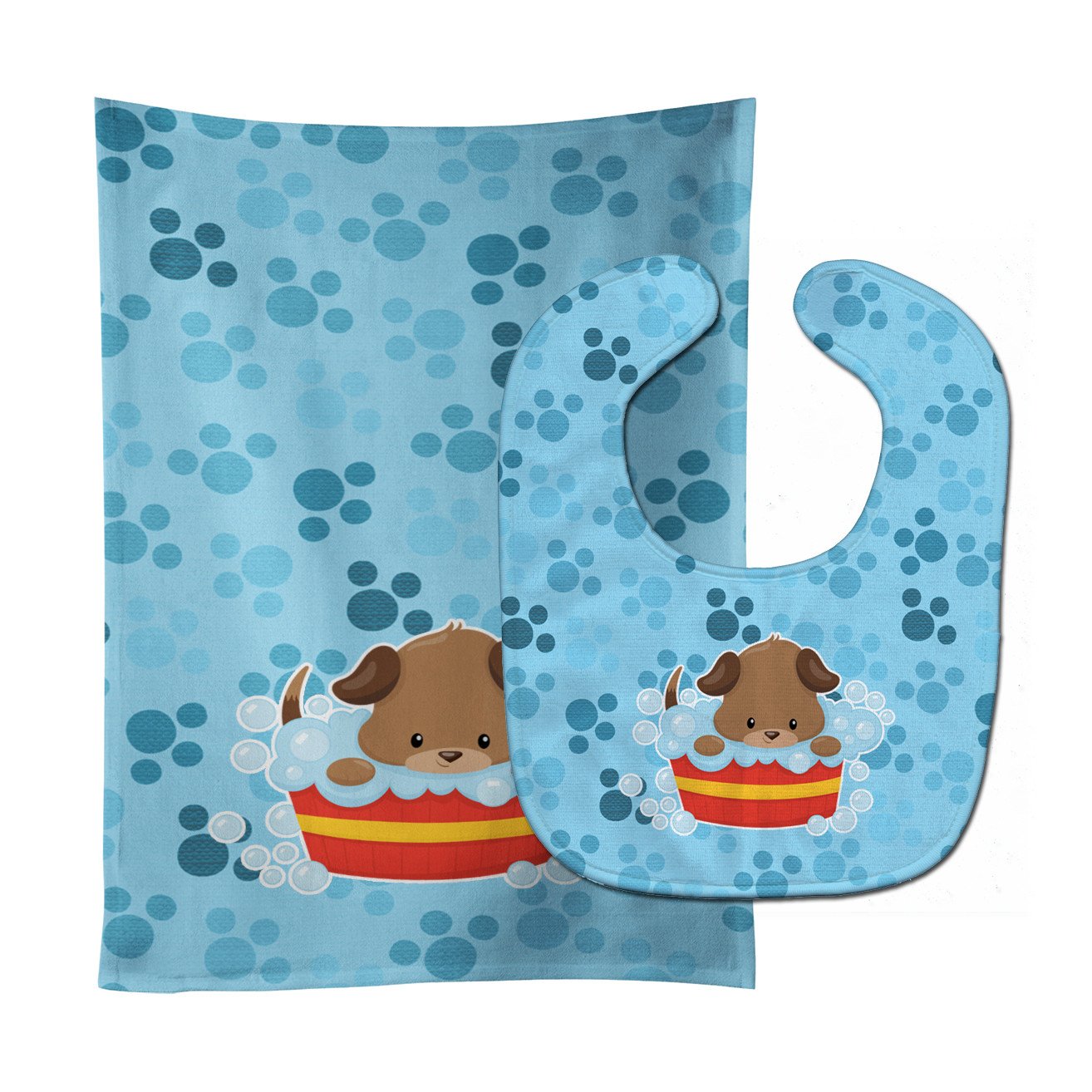 Puppy taking a bath Baby Bib & Burp Cloth Easy-Clean Baby Bib Baby Feeding Accessory Baby Mealtime Essential