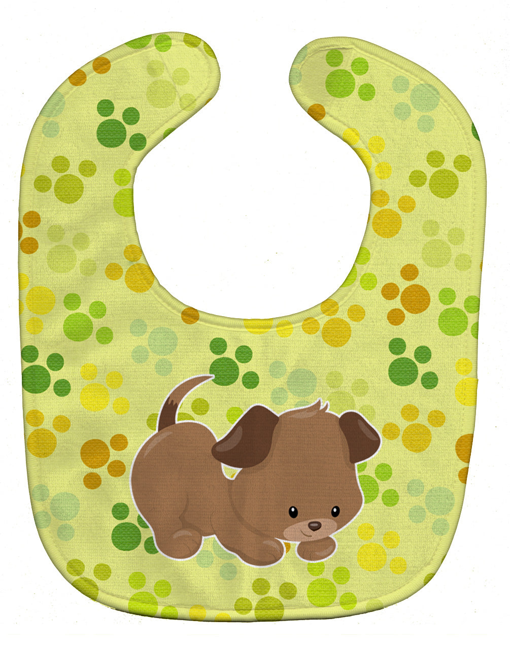 Puppy on Green Pawprints Baby Bib Easy-Clean Baby Bib Baby Feeding Accessory Baby Mealtime Essential, 10 x 13, Multicolor
