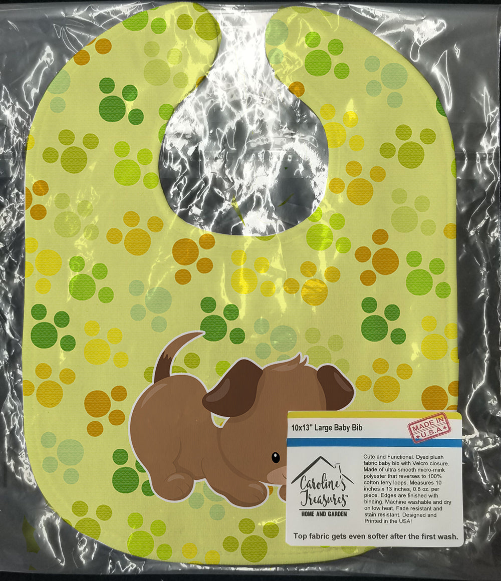 Puppy on Green Pawprints Baby Bib Easy-Clean Baby Bib Baby Feeding Accessory Baby Mealtime Essential, 10 x 13, Multicolor