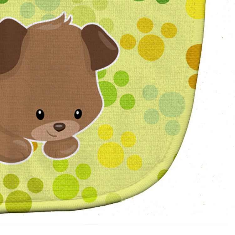 Puppy on Green Pawprints Baby Bib Easy-Clean Baby Bib Baby Feeding Accessory Baby Mealtime Essential, 10 x 13, Multicolor