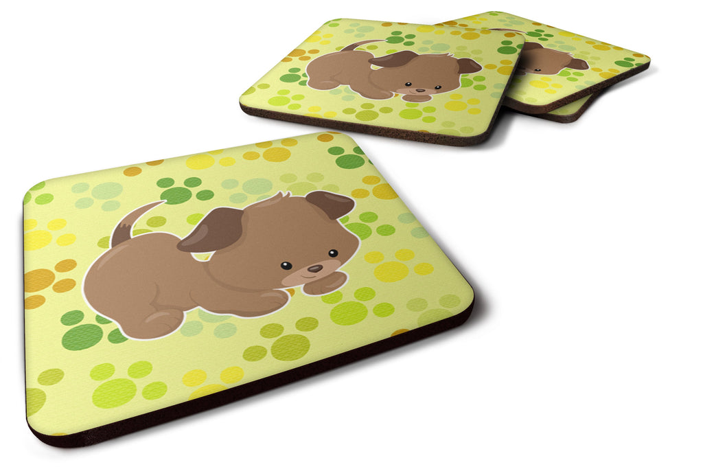 Puppy on Green Pawprints Foam Coasters Set of 4 Cup Coasters for Indoor Outdoor, Tabletop Protection, Anti Slip, Mouse pad Material