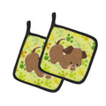 Puppy on Green Pawprints Pot Holder Set of 2 Heat Resistant Quilted Hot Pads 7.5 x 7.5 Inch, Insulated Kitchen Trivets for Cooking & Baking