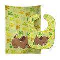 Puppy on Green Pawprints Baby Bib & Burp Cloth Easy-Clean Baby Bib Baby Feeding Accessory Baby Mealtime Essential