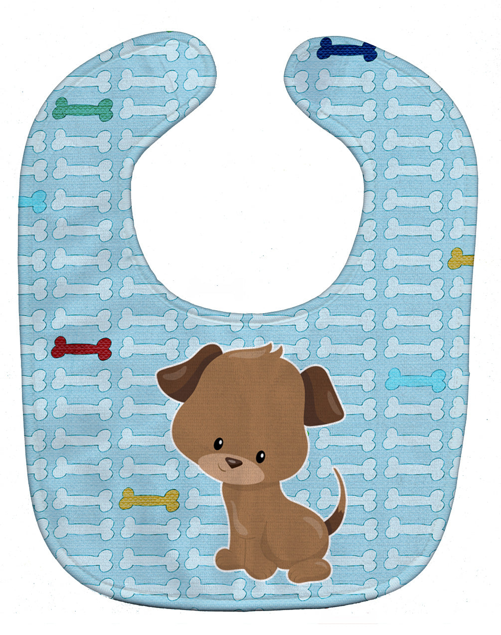 Puppy on Blue Bones Baby Bib Easy-Clean Baby Bib Baby Feeding Accessory Baby Mealtime Essential, 10 x 13, Multicolor