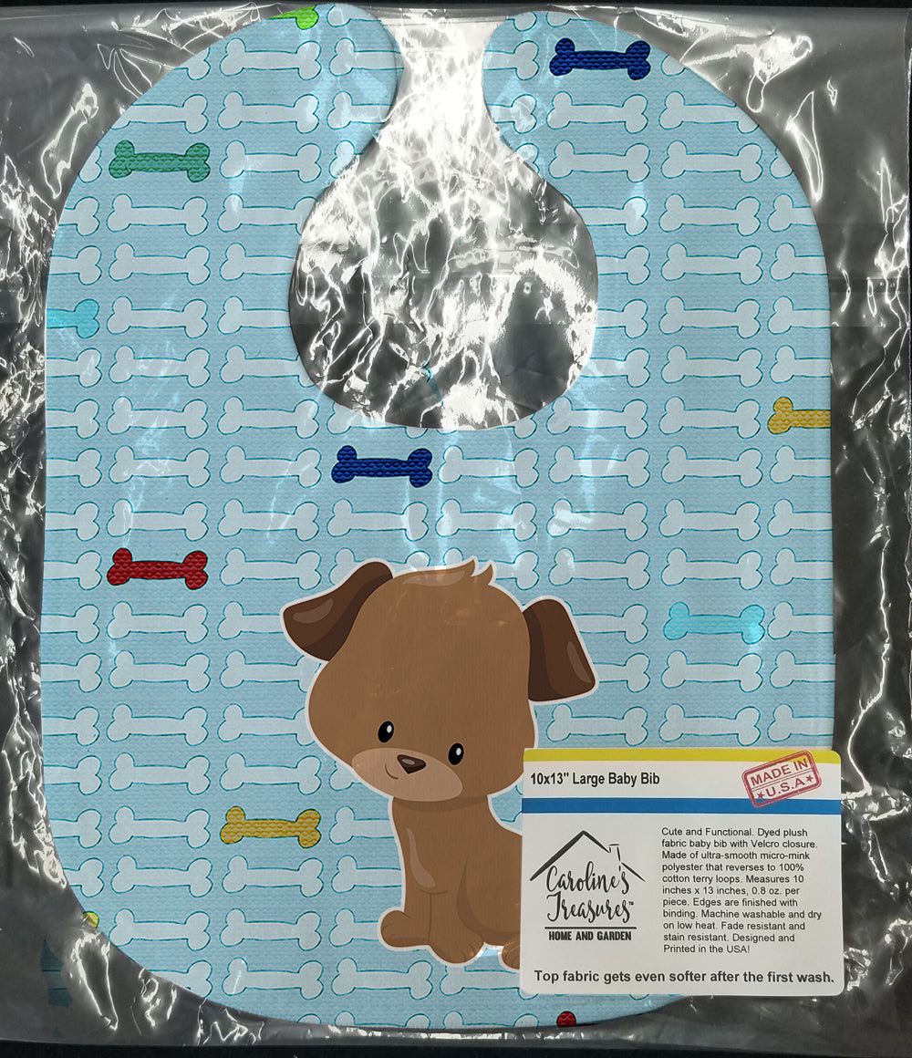 Puppy on Blue Bones Baby Bib Easy-Clean Baby Bib Baby Feeding Accessory Baby Mealtime Essential, 10 x 13, Multicolor