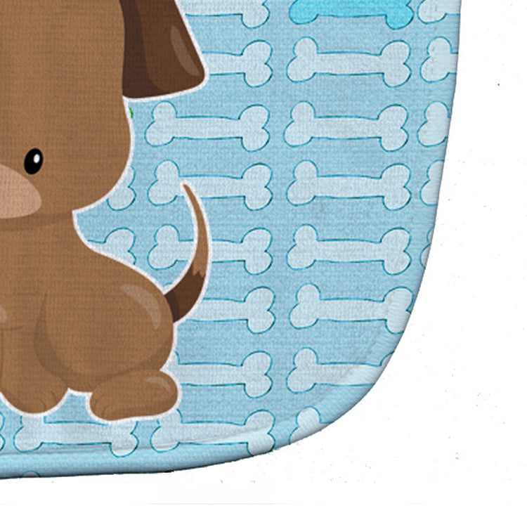 Puppy on Blue Bones Baby Bib Easy-Clean Baby Bib Baby Feeding Accessory Baby Mealtime Essential, 10 x 13, Multicolor