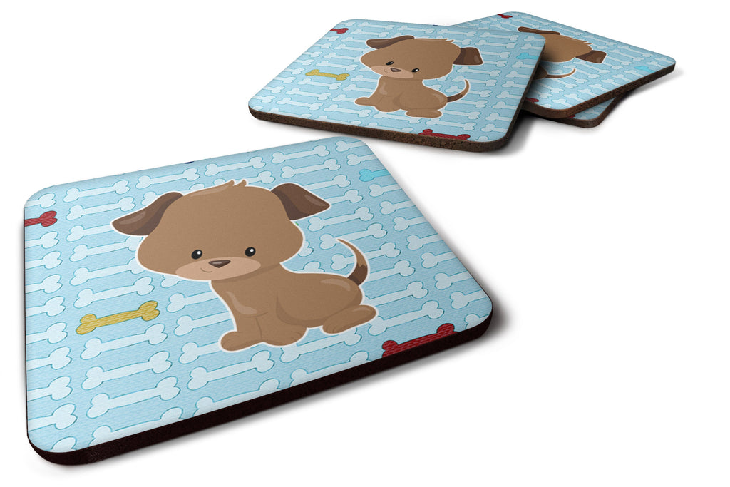 Puppy on Blue Bones Foam Coasters Set of 4 Cup Coasters for Indoor Outdoor, Tabletop Protection, Anti Slip, Mouse pad Material