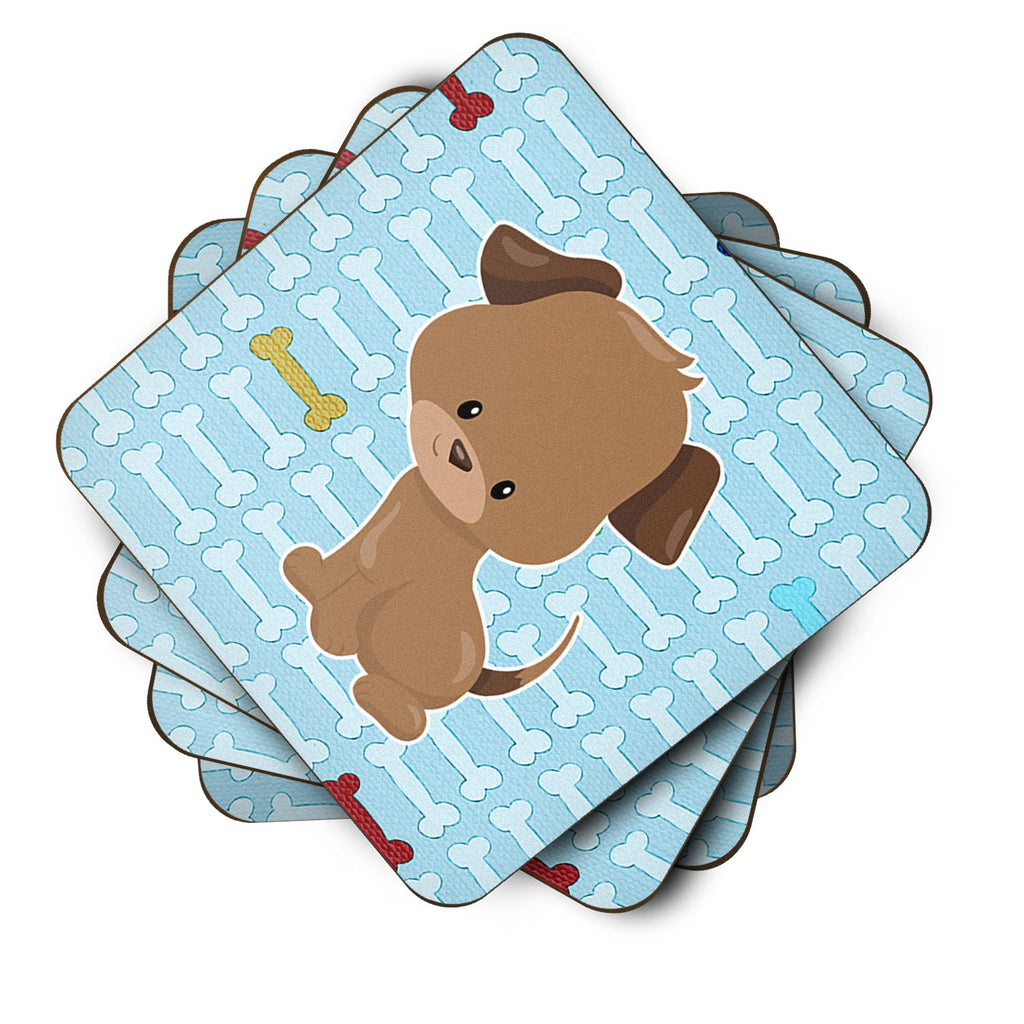 Puppy on Blue Bones Foam Coasters Set of 4 Cup Coasters for Indoor Outdoor, Tabletop Protection, Anti Slip, Mouse pad Material