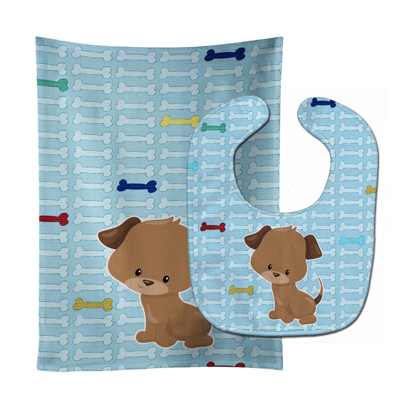 Puppy on Blue Bones Baby Bib & Burp Cloth Easy-Clean Baby Bib Baby Feeding Accessory Baby Mealtime Essential