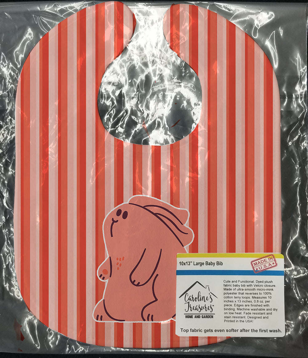 Rabbit on Pink Stripes Baby Bib Easy-Clean Baby Bib Baby Feeding Accessory Baby Mealtime Essential, 10 x 13, Multicolor