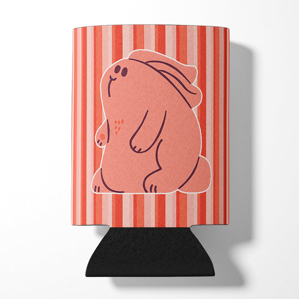 Rabbit on Pink Stripes Can or Bottle Hugger Cooler Sleeve for Standard 12 oz Cans, Insulated Foam Beer & Soda Can Hugger Reusable